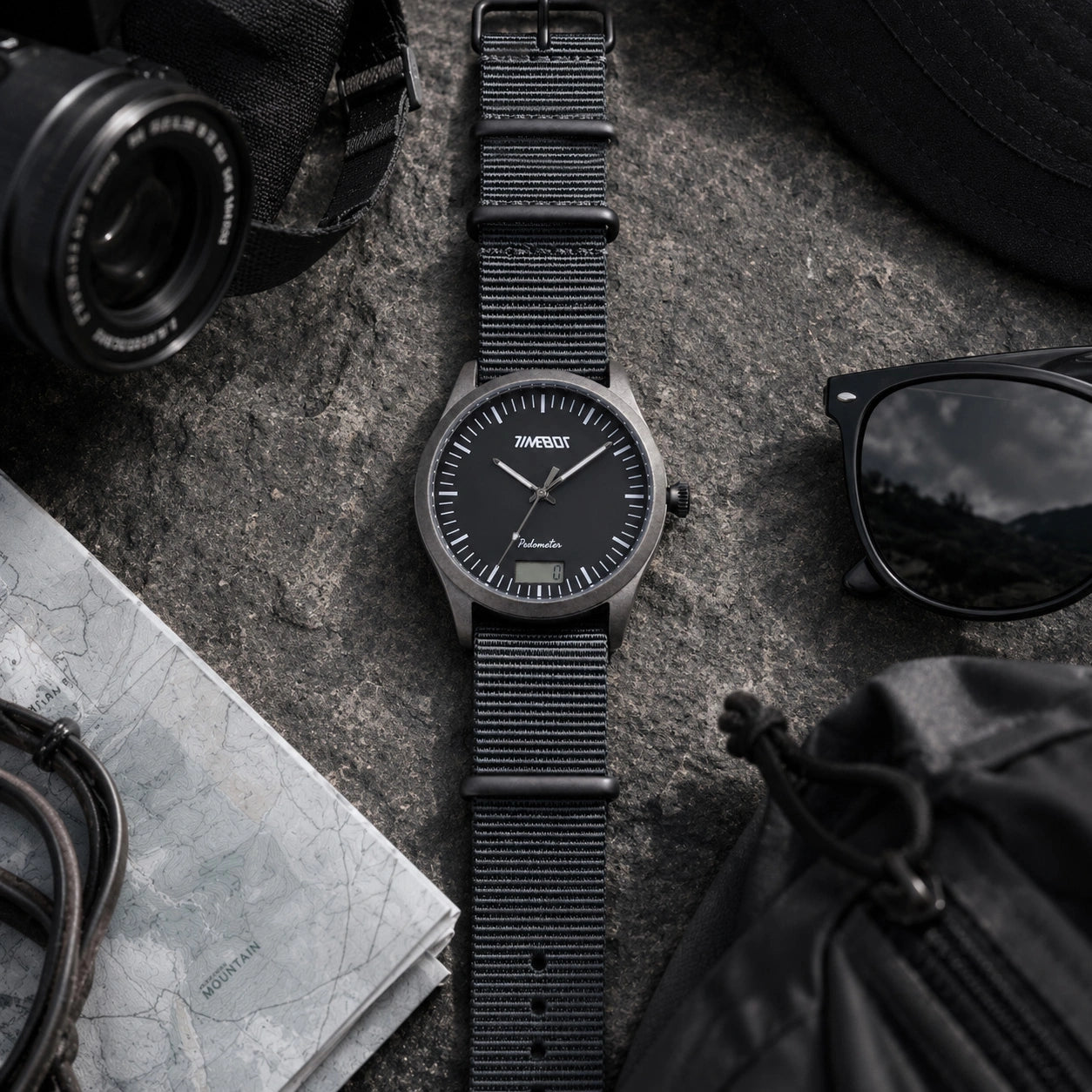 Timebot Matt Black Case Pedometer Watch - Black