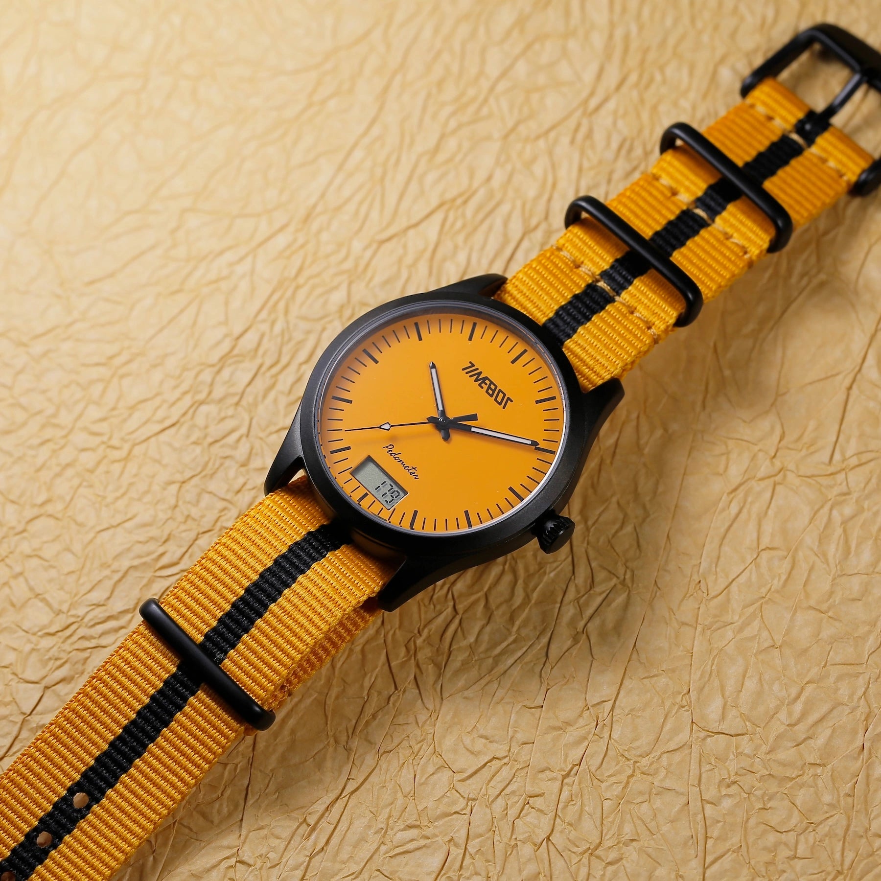 Timebot Matt Black Case Pedometer Watch - Yellow