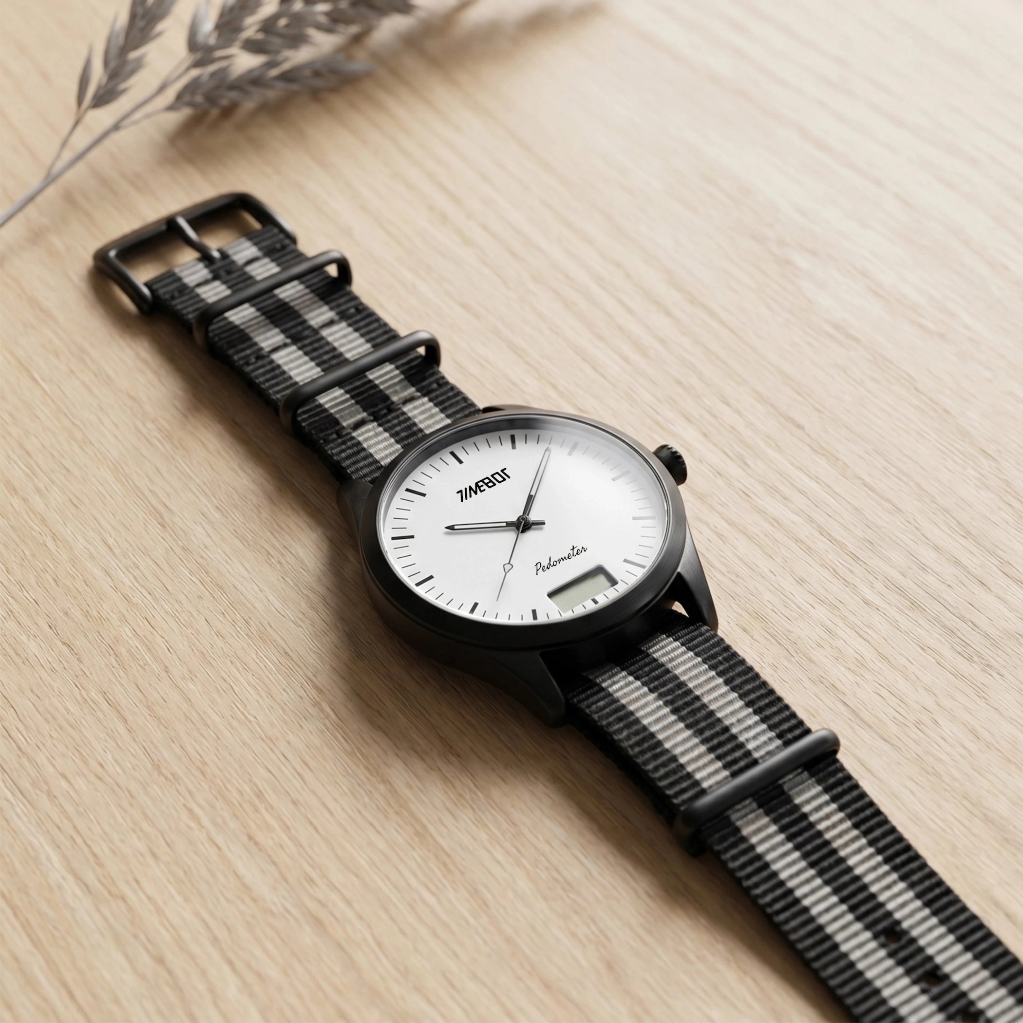 Timebot Matt Black Case Pedometer Watch - White