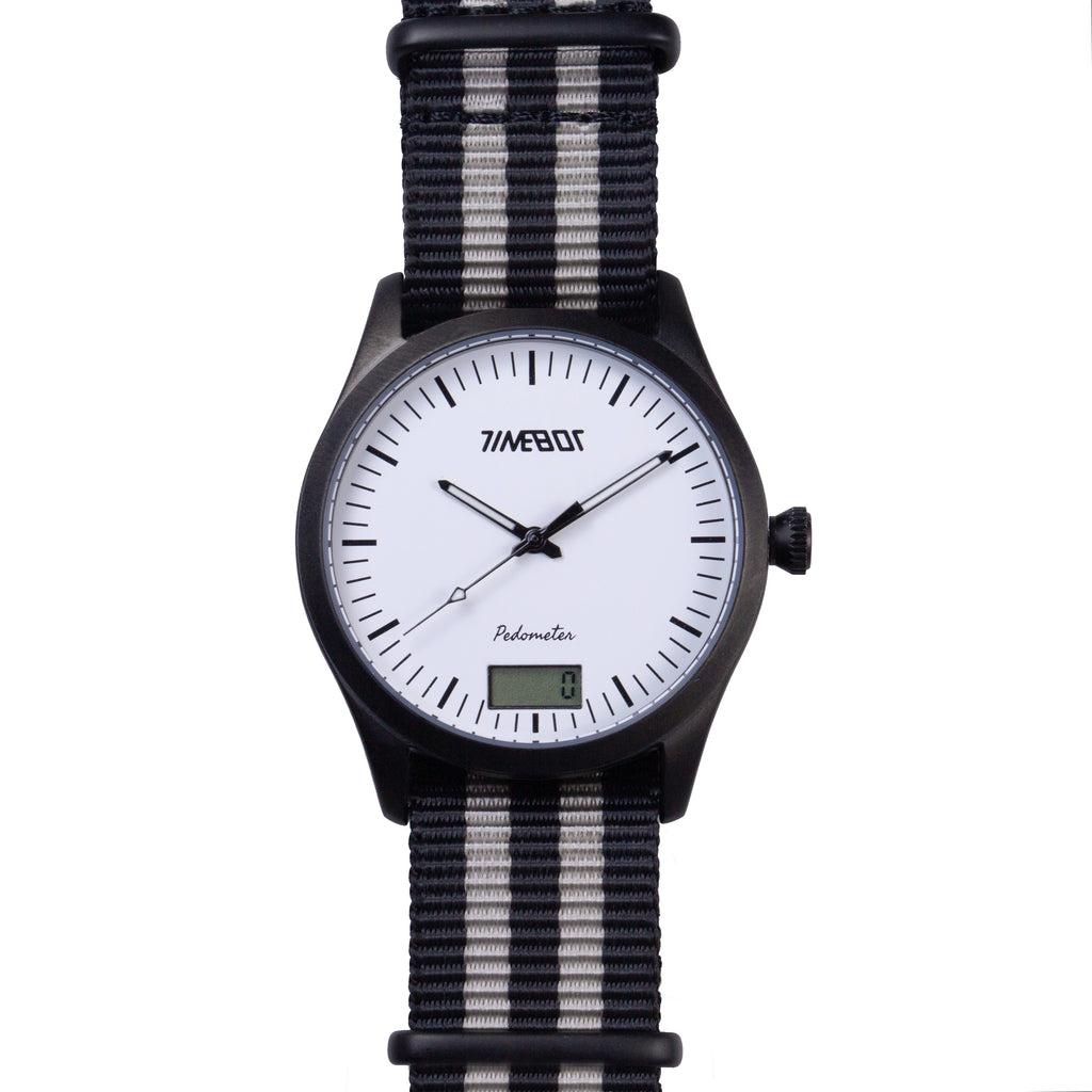 Timebot Matt Black Case Pedometer Watch - White