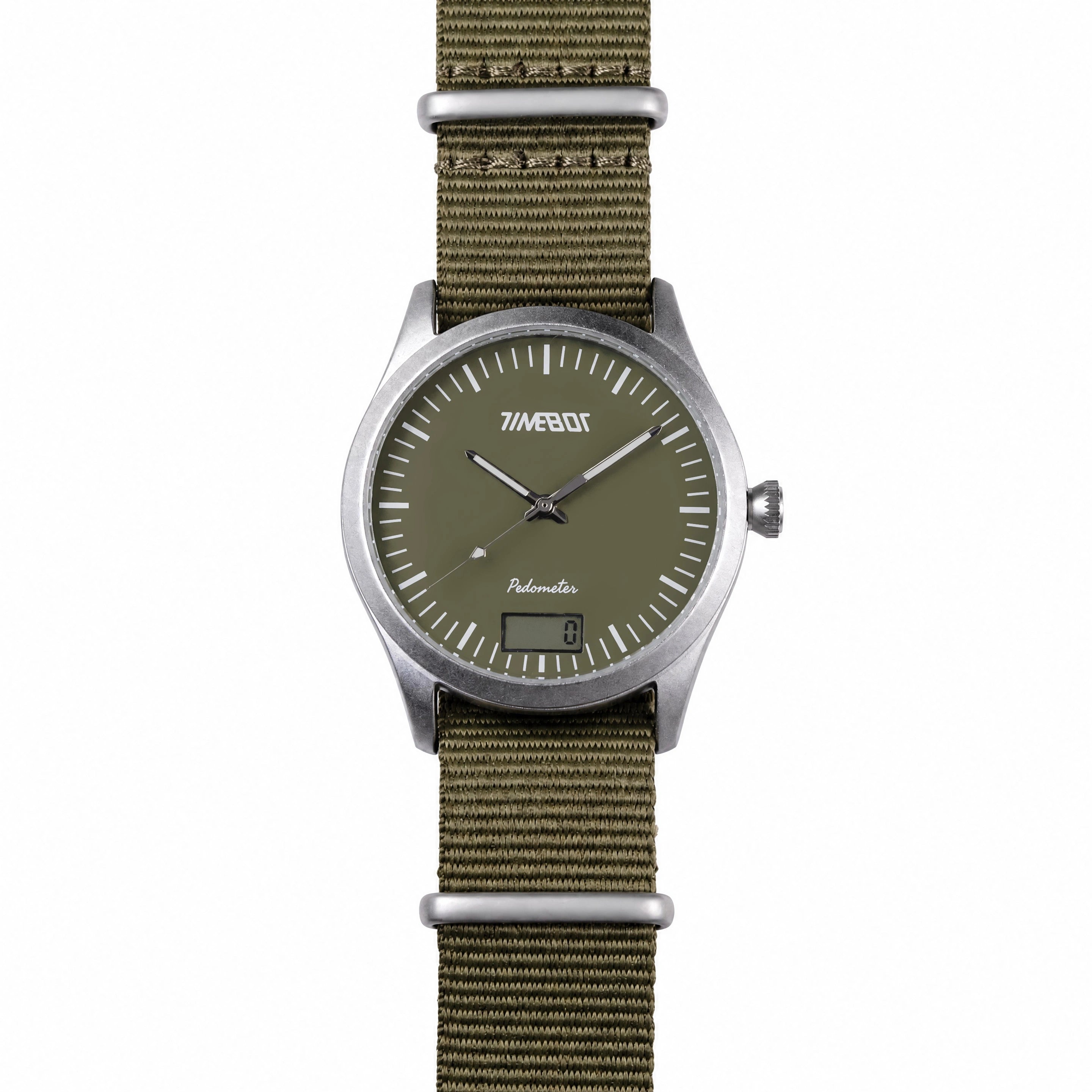 Timebot Silver Case Pedometer Watch - Khaki